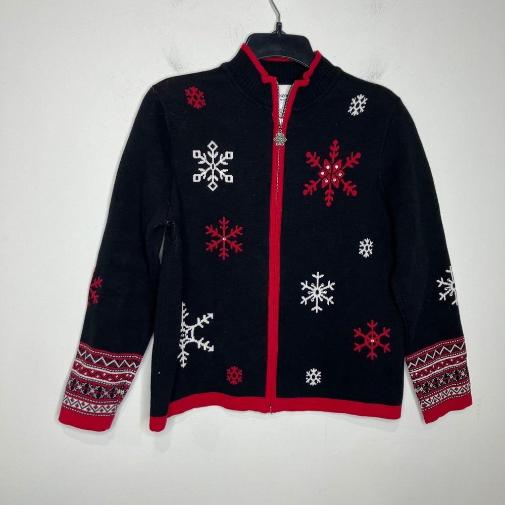 Breckenridge snowflake Christmas sweater full zip‎ women's size small petite